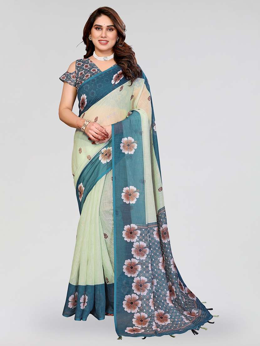 women printed casual wear saree with blouse