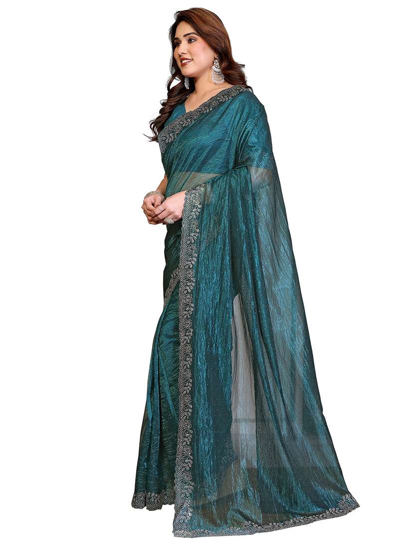 women solid with work embellished saree with blouse - 22384784 -  Standard Image - 2