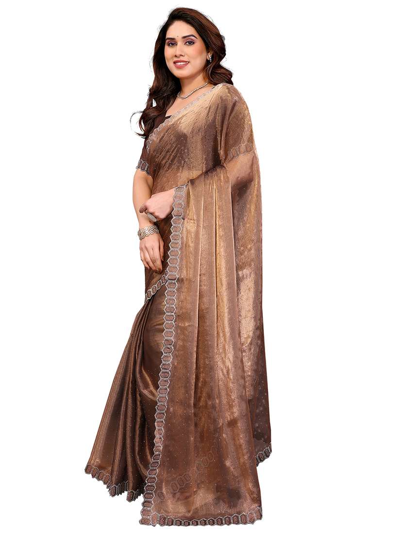 women solid with work embellished saree with blouse - 22384789 -  Standard Image - 2