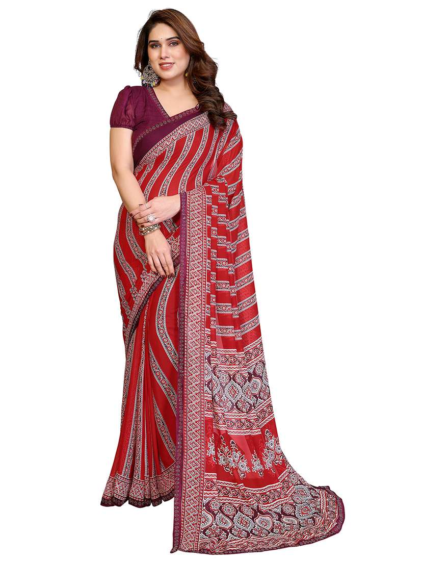 women printed casual wear saree with blouse