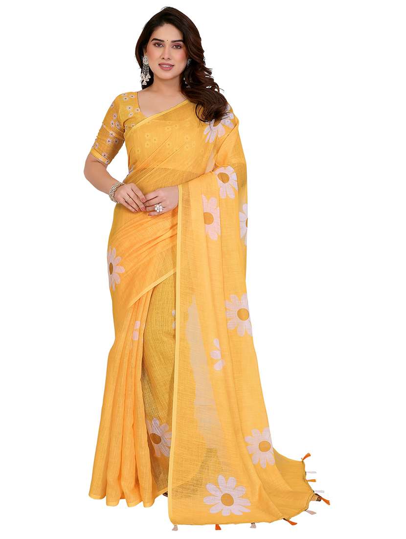 women printed casual wear saree with blouse
