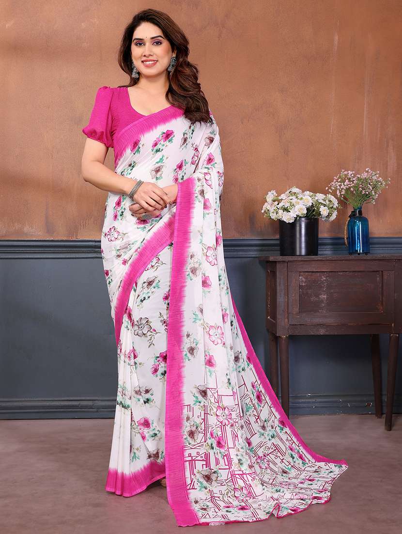 women printed casual wear saree with blouse