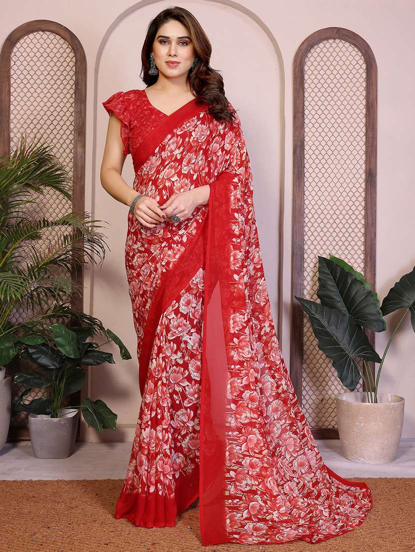 women printed casual wear saree with blouse