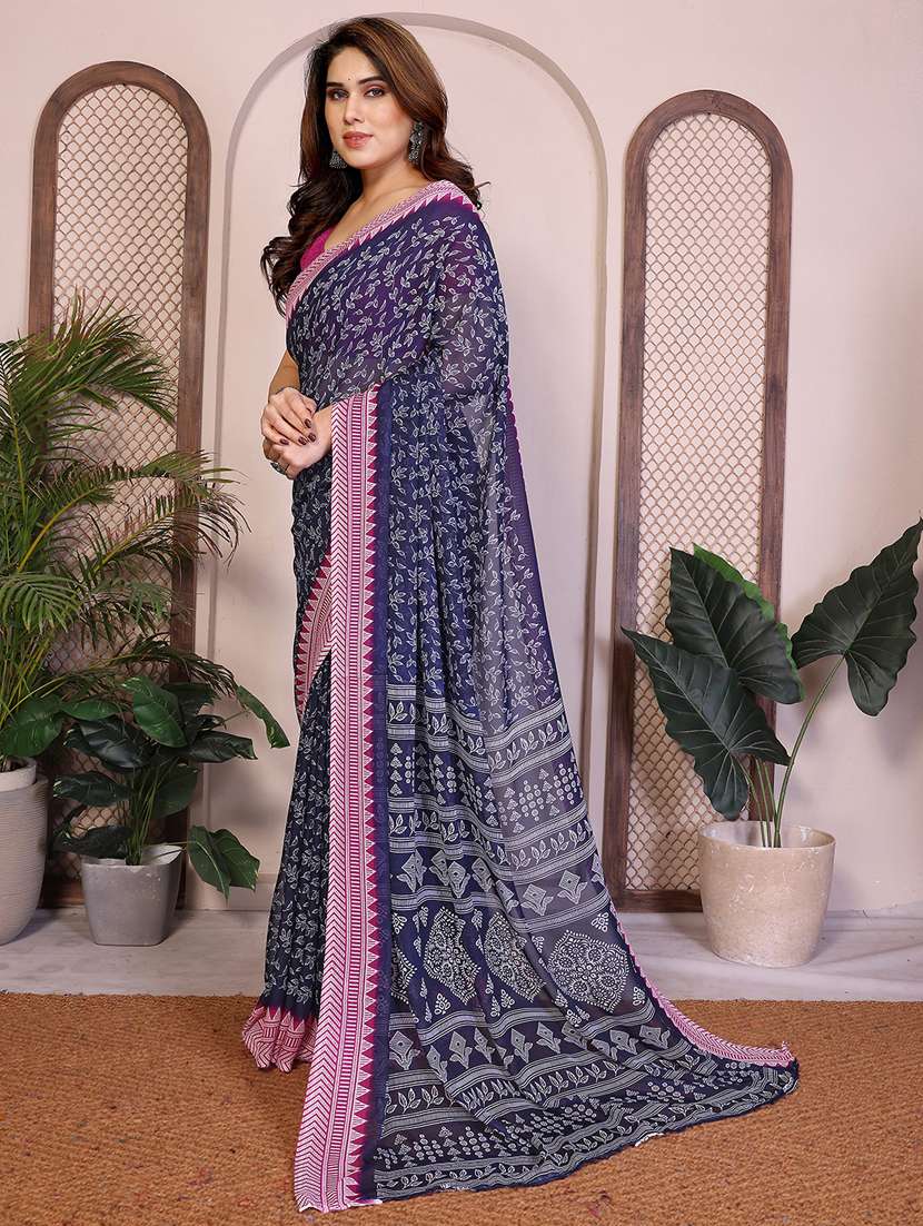women printed casual wear saree with blouse - 22384952 -  Standard Image - 2