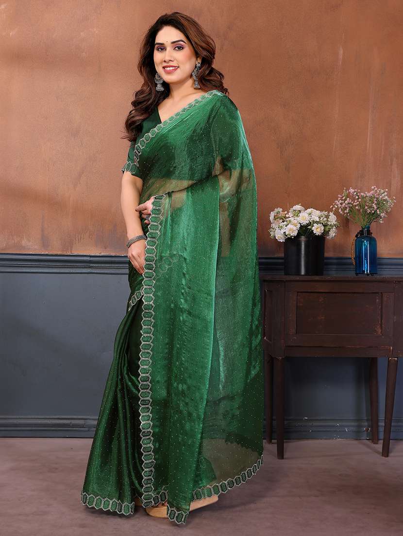 women solid with work embellished saree with blouse - 22384970 -  Standard Image - 2