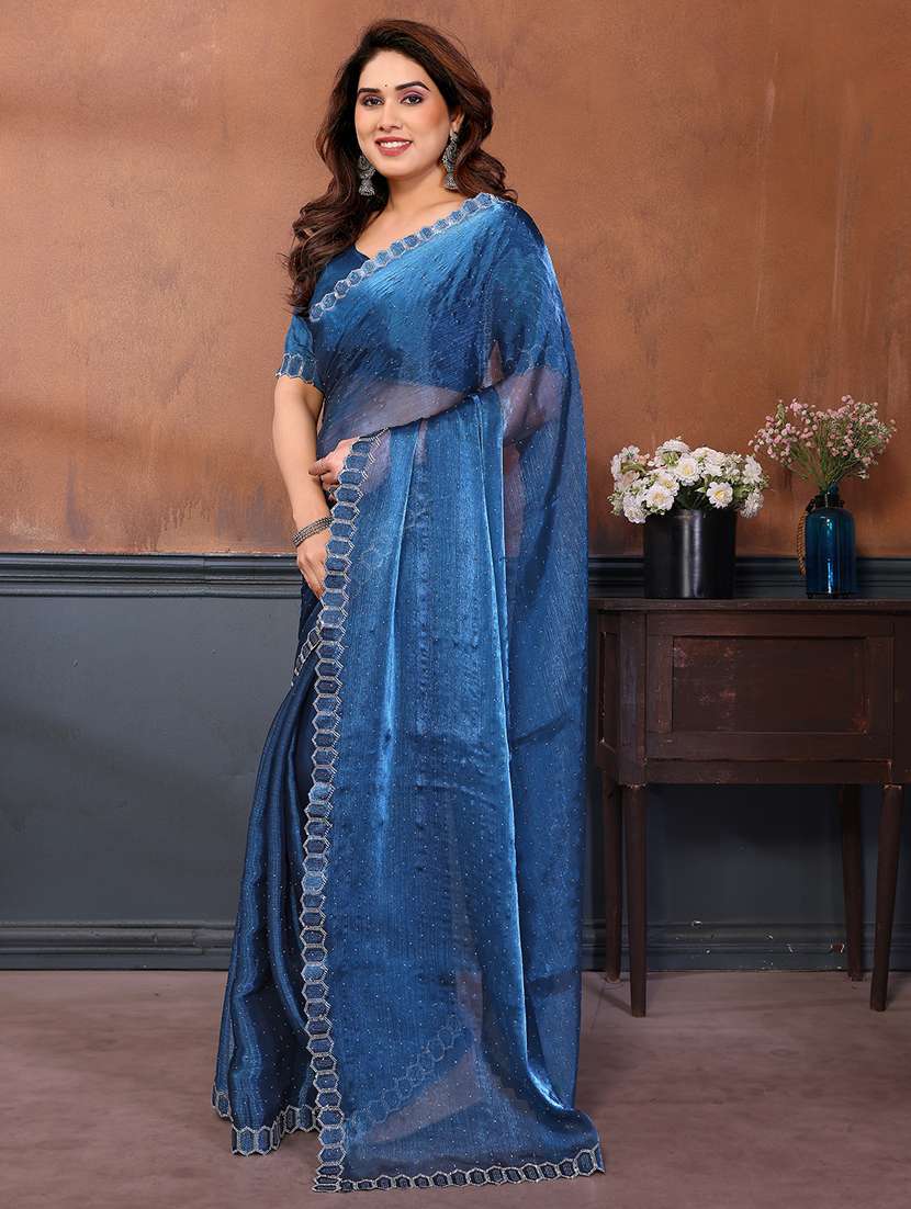 women solid with work embellished saree with blouse - 22384977 -  Standard Image - 2