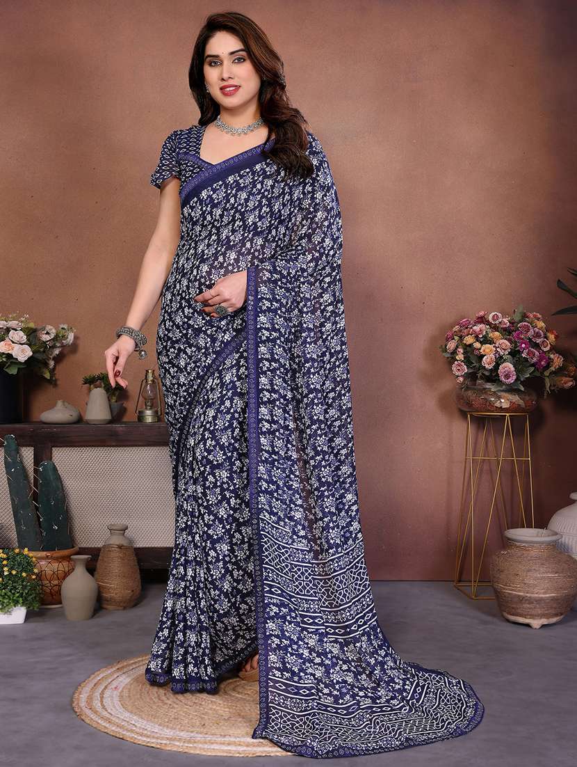 women printed casual wear saree with blouse