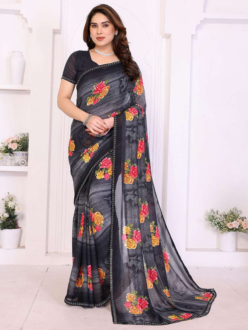 women printed casual wear saree with blouse