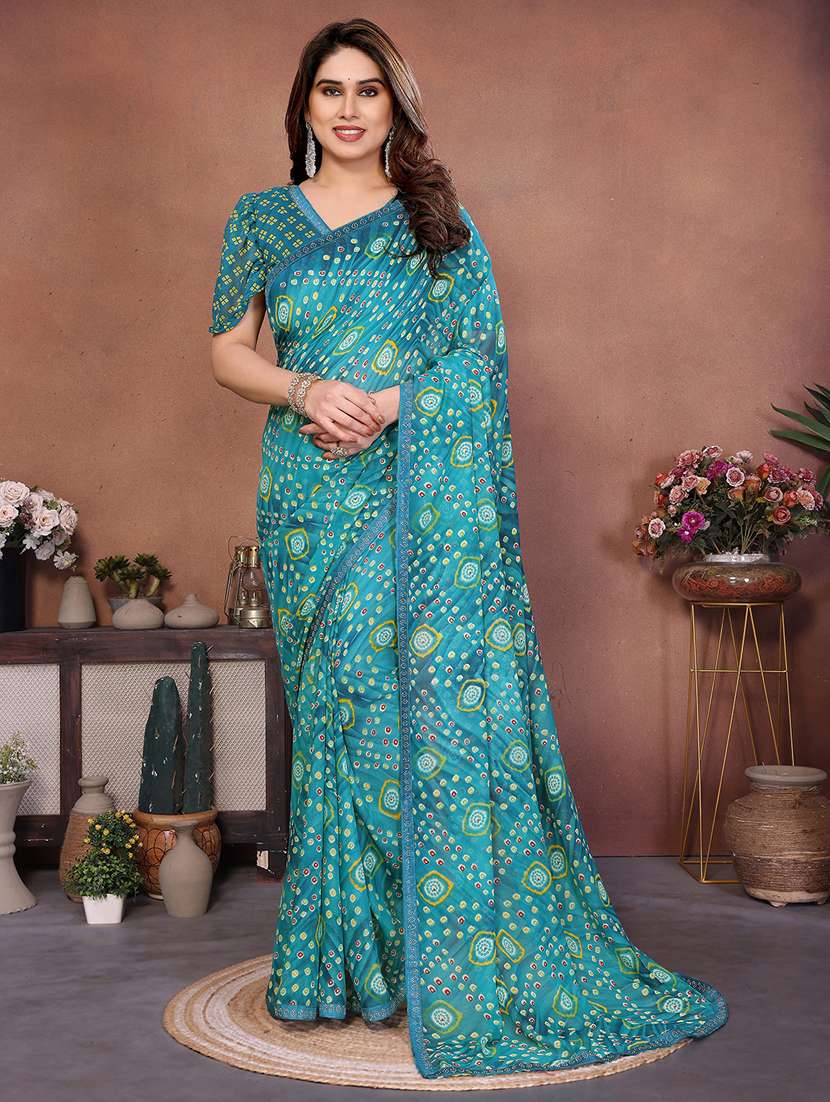 women printed casual wear saree with blouse