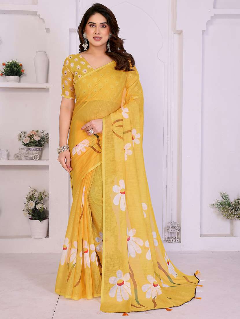 women printed casual wear saree with blouse