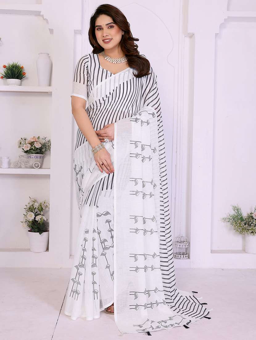 women printed casual wear saree with blouse