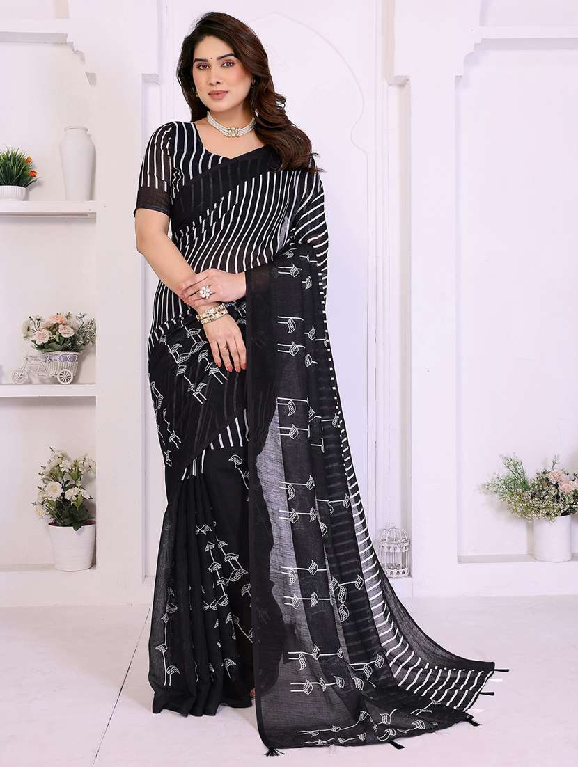 women printed casual wear saree with blouse