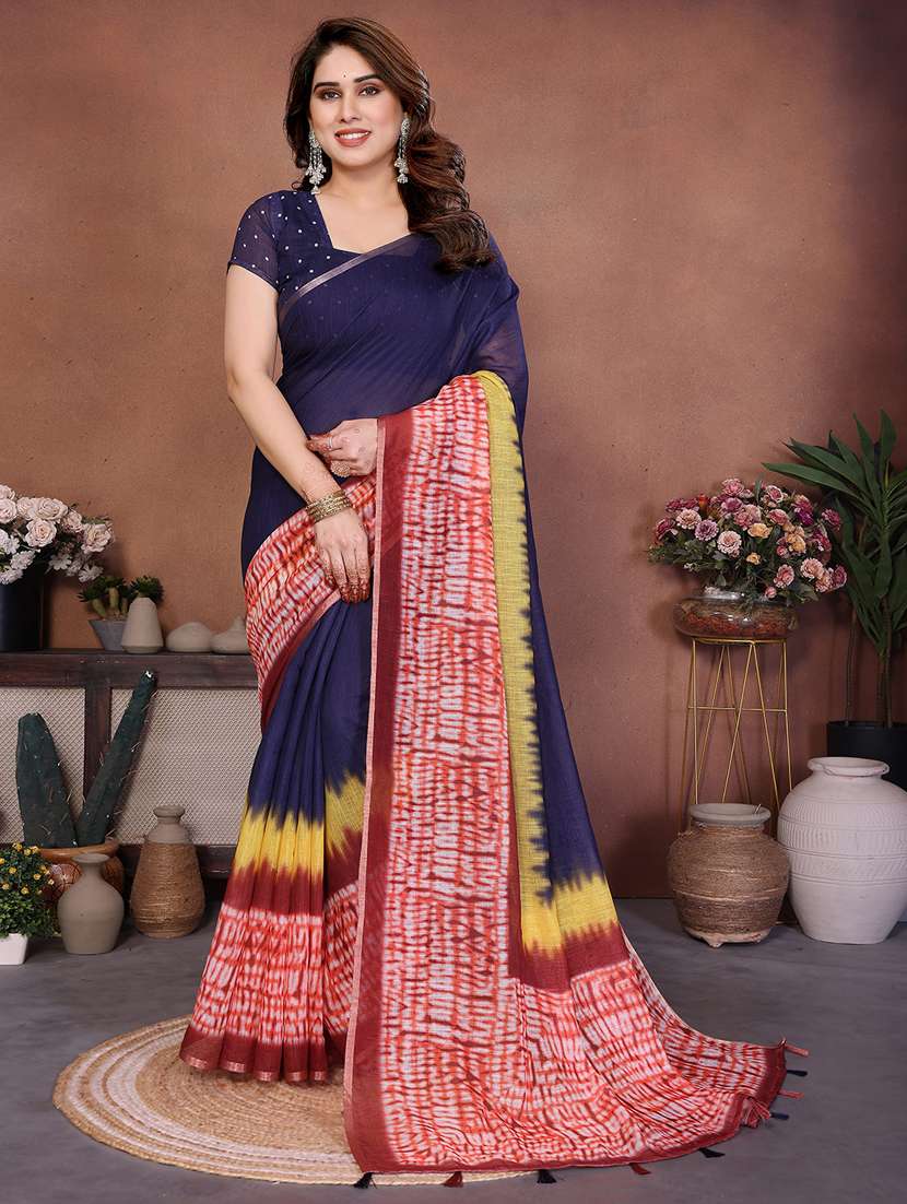 women printed casual wear saree with blouse