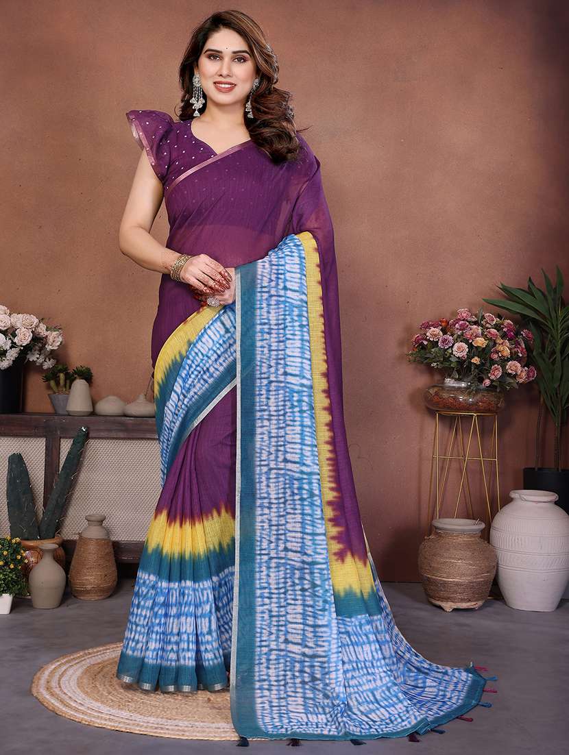 women printed casual wear saree with blouse