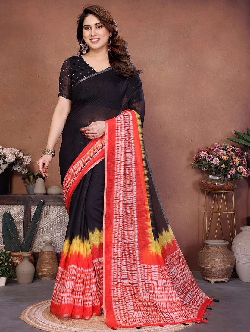 women printed casual wear saree with blouse
