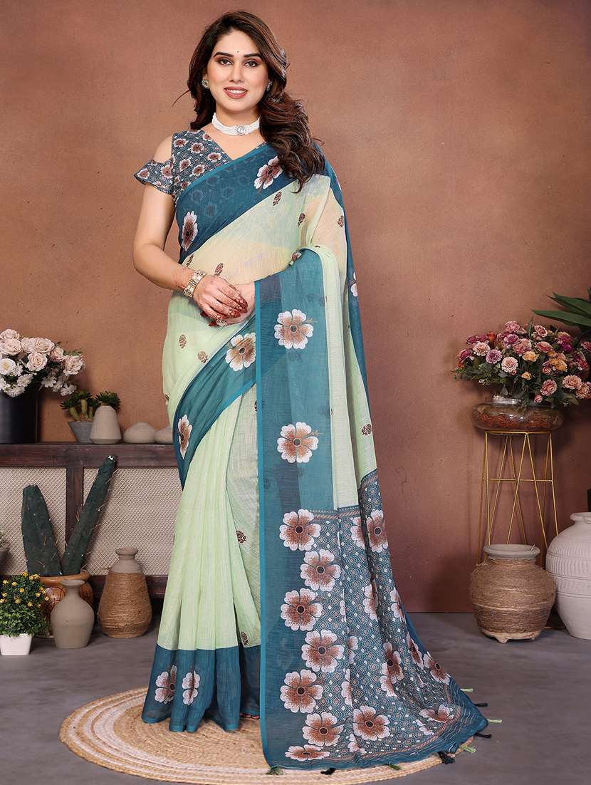 women printed casual wear saree with blouse