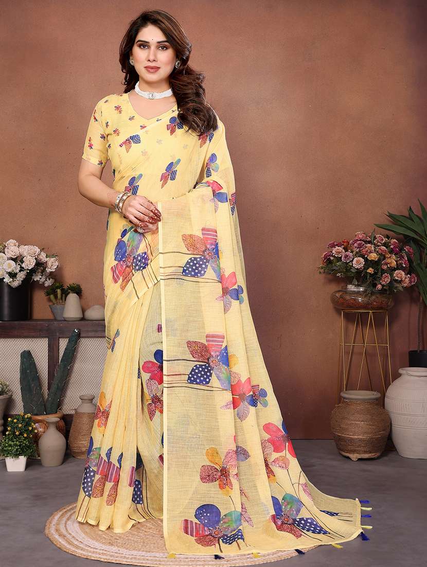 women printed casual wear saree with blouse