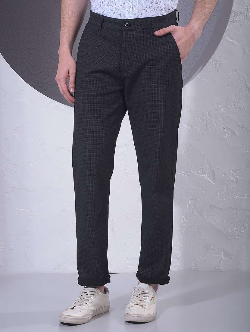 men checkered mid rise chinos casual trouser
