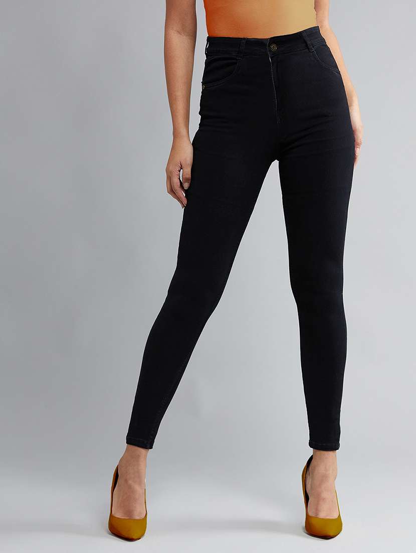 women solid high rise skinny jeans