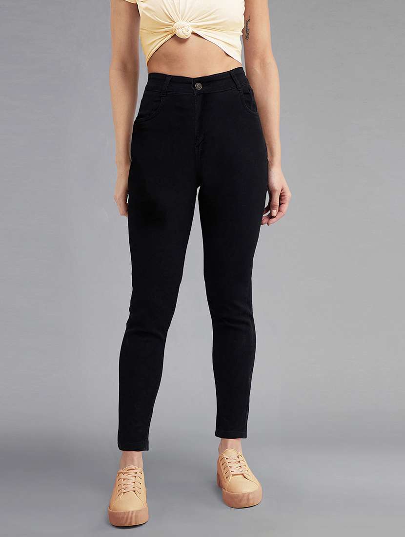 women solid high rise skinny jeans