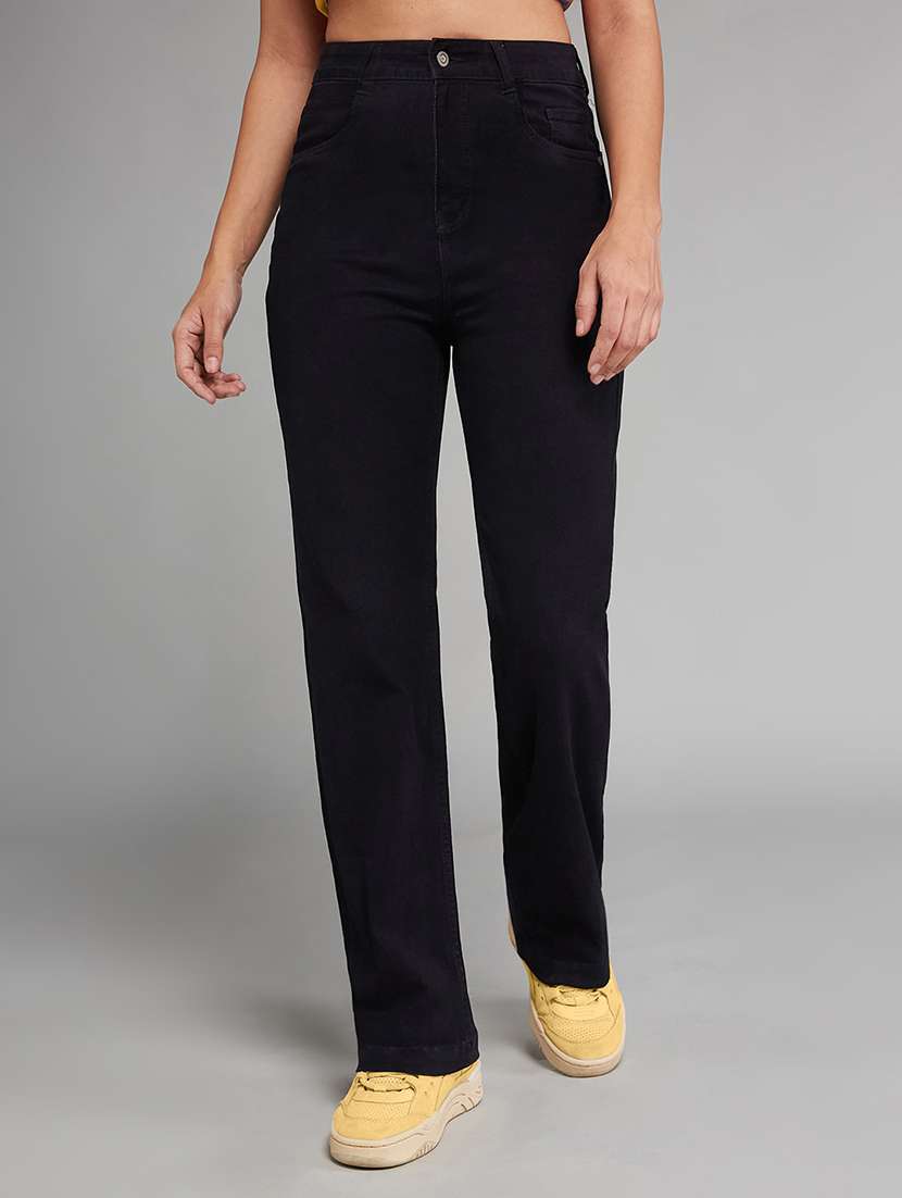 women solid high rise straight jeans