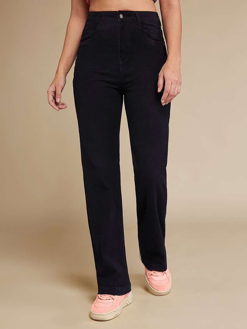women solid high rise straight jeans