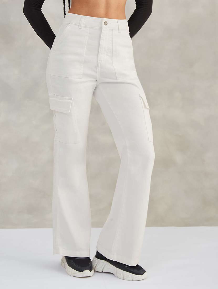 women solid high rise bootcut jeans