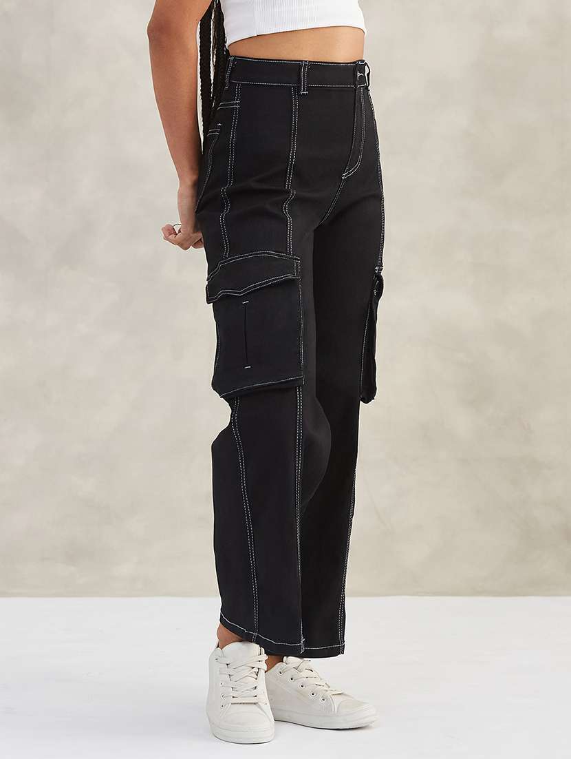 women solid high rise denim cargo - 22385181 -  Standard Image - 2