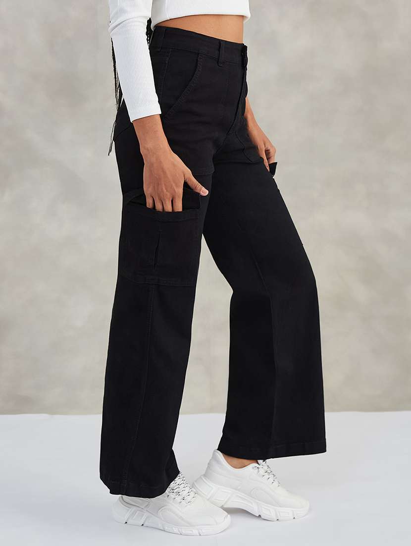 women solid high rise denim cargo - 22385195 -  Standard Image - 2