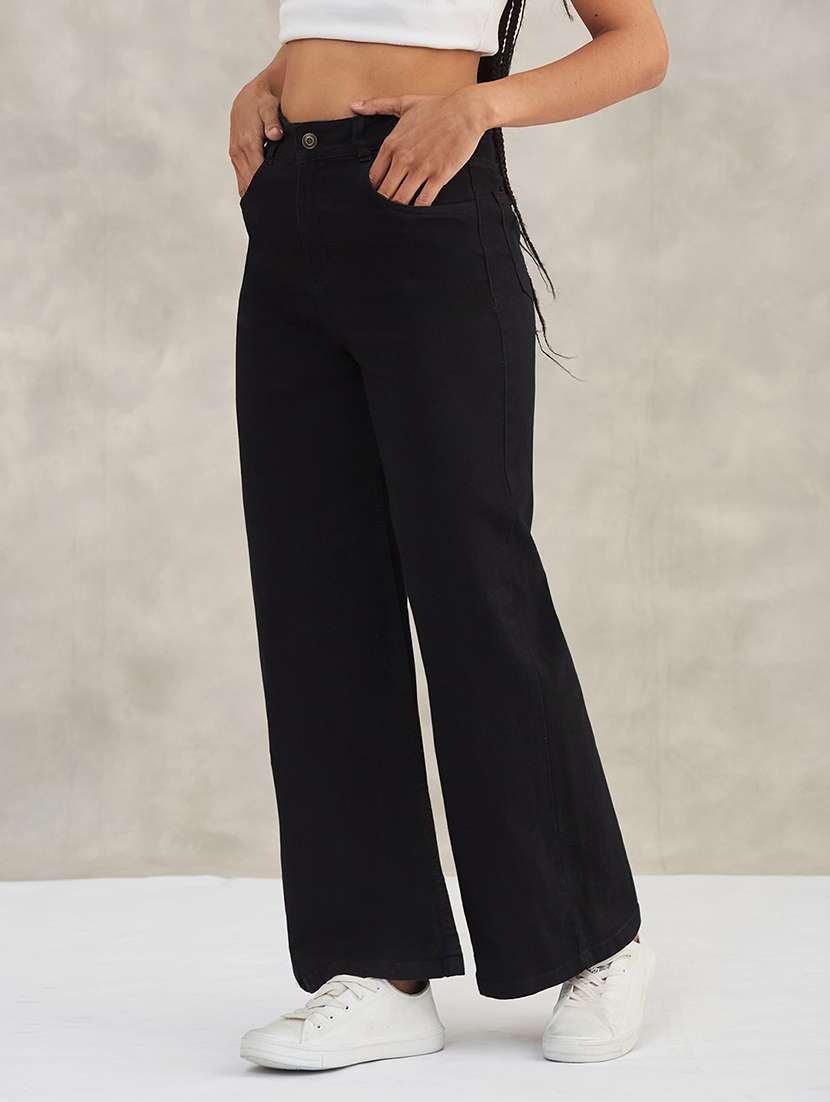 women solid high rise bootcut jeans