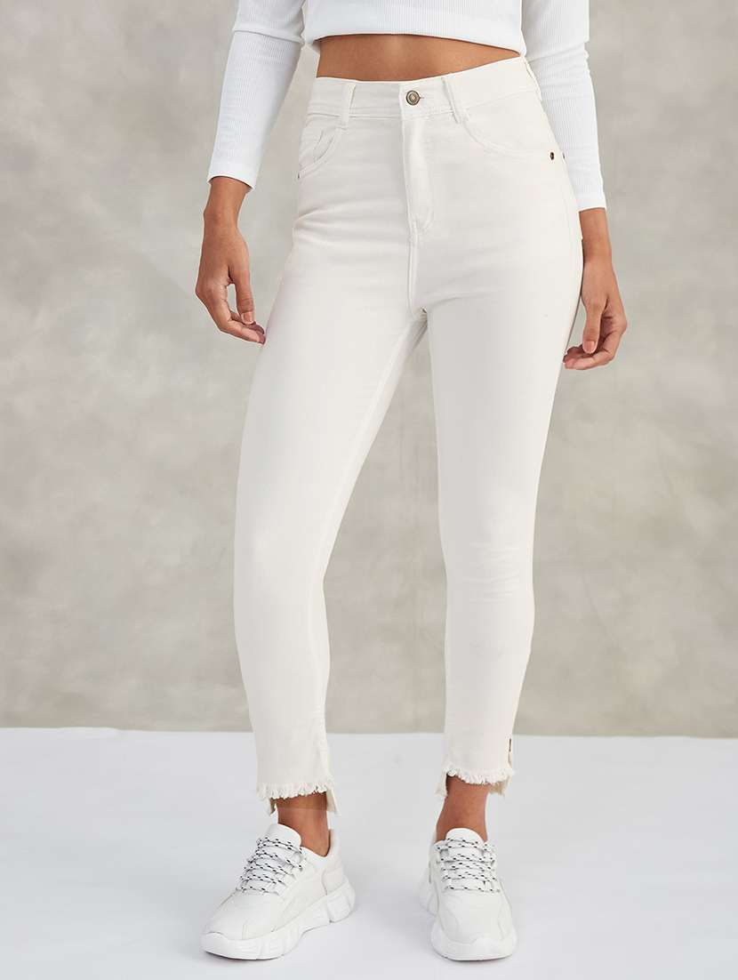 women solid high rise skinny jeans