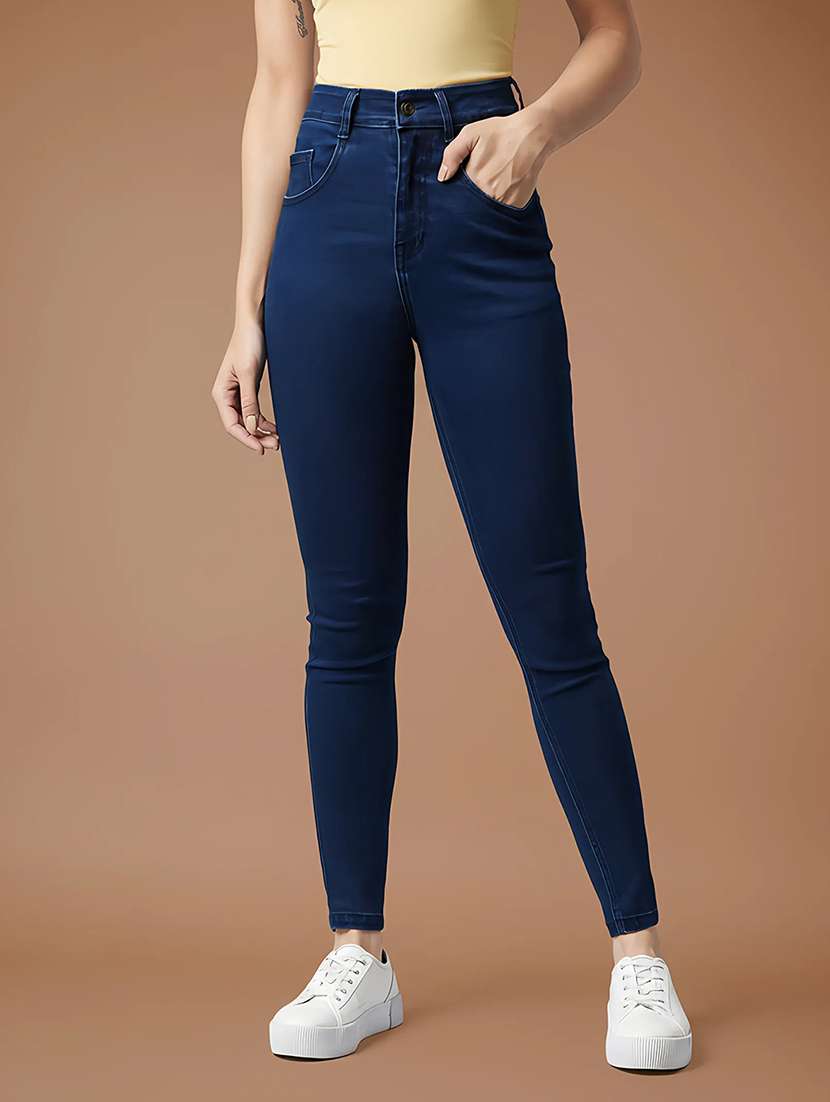 women solid high rise skinny jeans