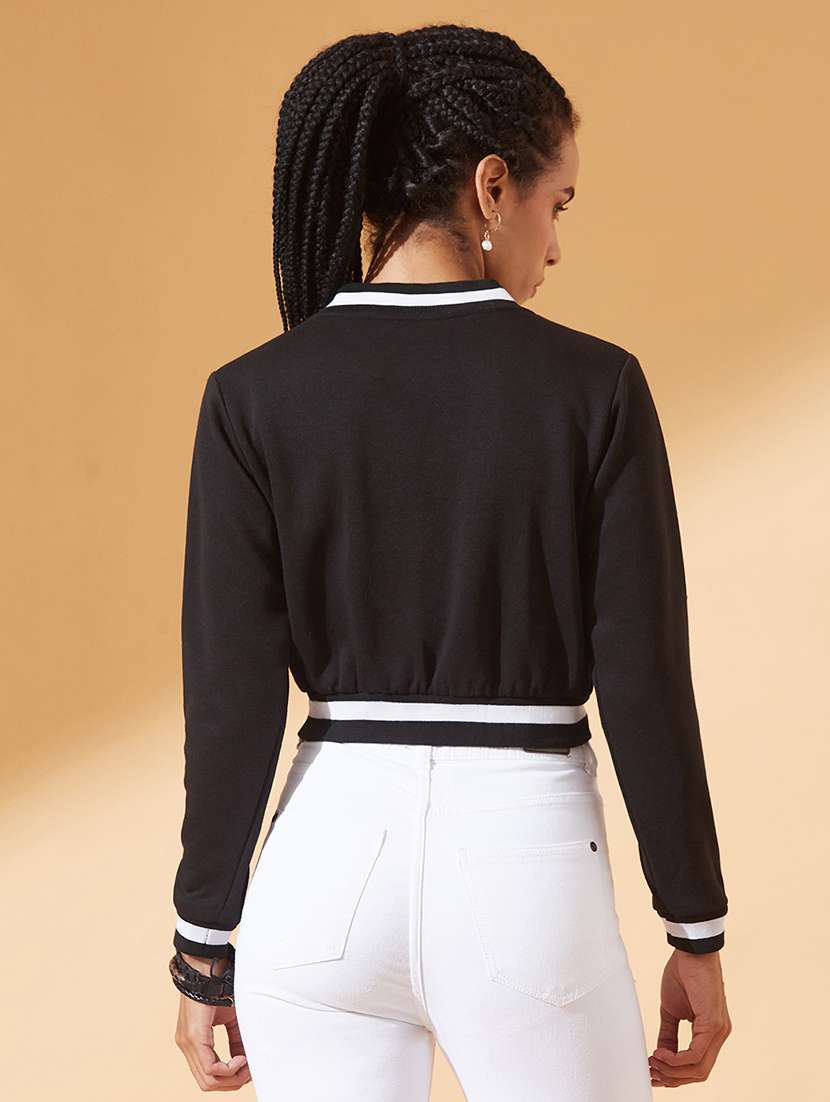 women solid long sleeve cropped bomber jacket - 22385247 -  Standard Image - 2