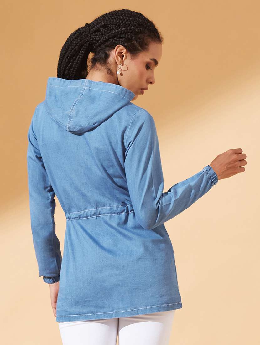 women solid long sleeve hooded denim jacket - 22385248 -  Standard Image - 2
