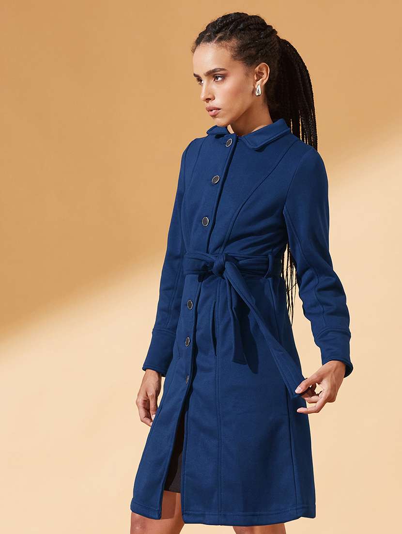 women solid long sleeve collared trench coat - 22385251 -  Standard Image - 2