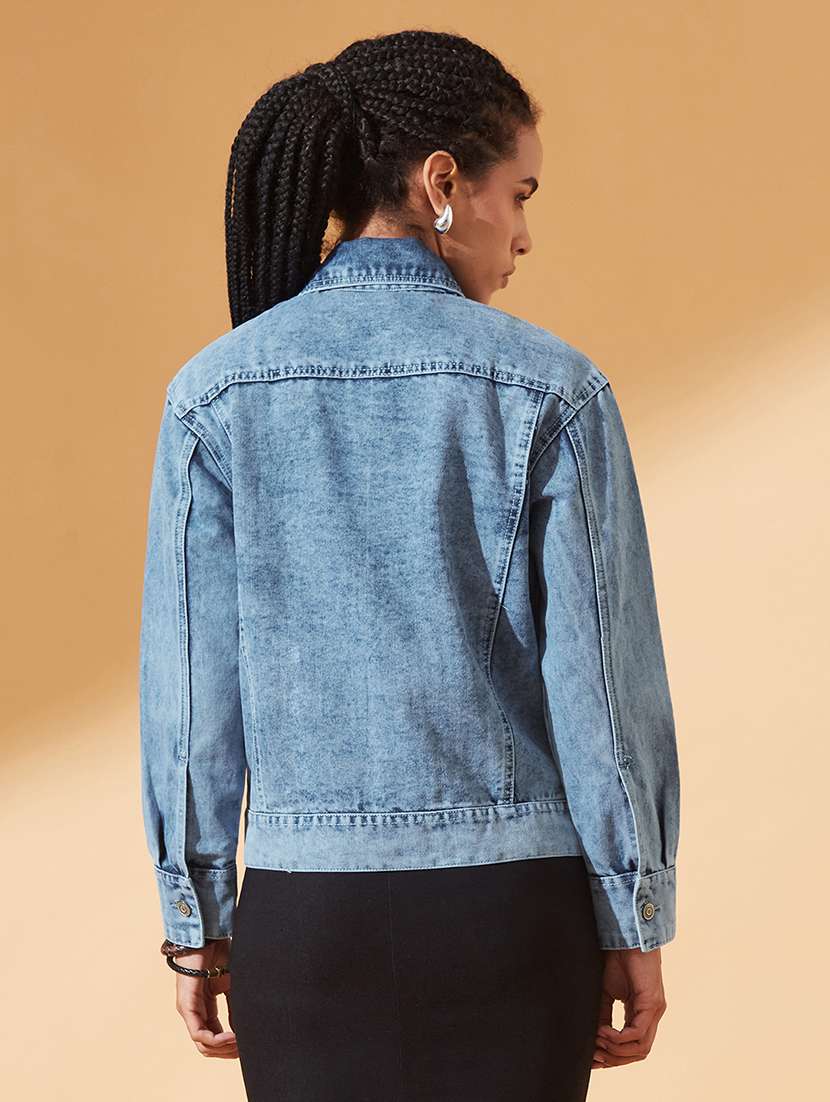 women solid long sleeve denim jacket - 22385252 -  Standard Image - 2