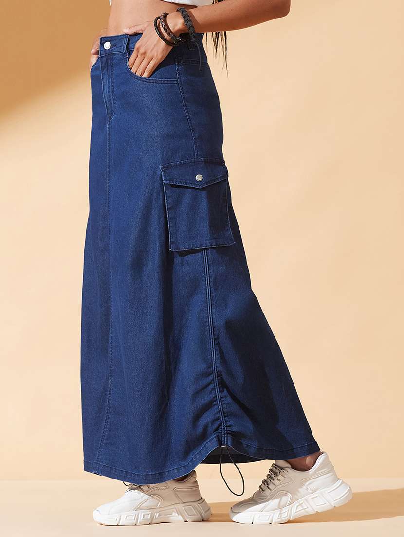 women solid high rise denim cargo skirt - 22385257 -  Standard Image - 2