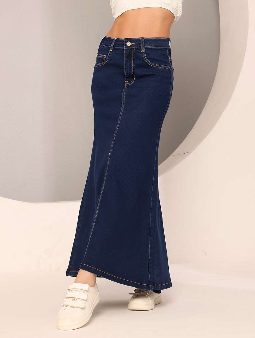 women solid high rise denim skirt - 22385262 -  Standard Image - 2