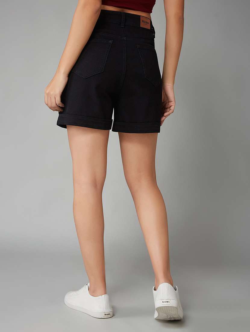 women solid high rise denim shorts - 22385264 -  Standard Image - 2