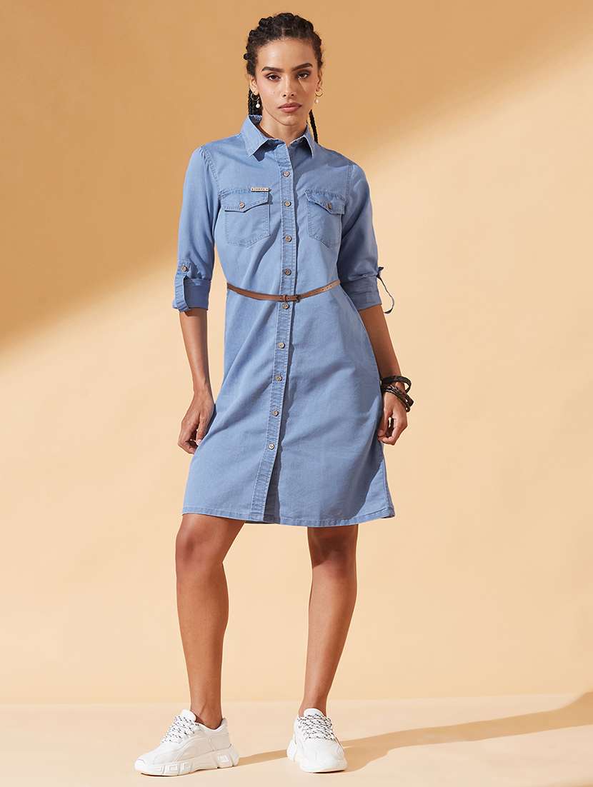 women solid collared denim shirt dress - 22385275 -  Standard Image - 2