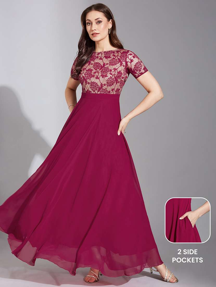 women short sleeve lace fit & flare dress - 22385278 -  Standard Image - 2