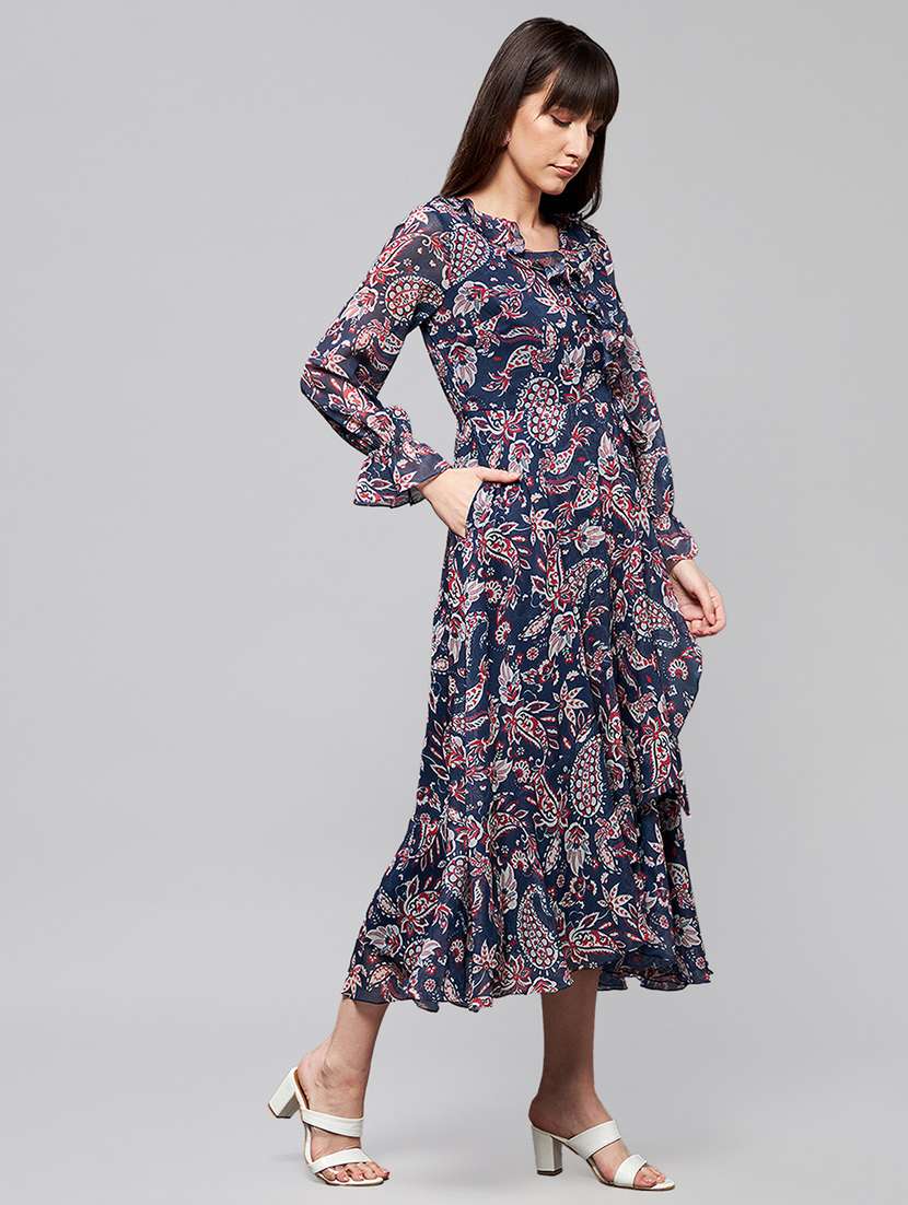 women printed long sleeve wrap dress - 22385282 -  Standard Image - 2