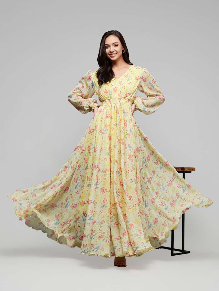 women floral print puff sleeve fit & flare dress - 22385284 -  Standard Image - 2