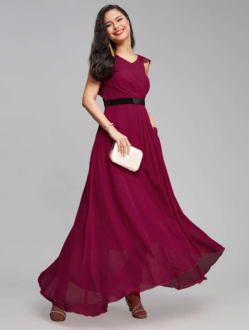 women solid cap sleeve fit & flare dress - 22385286 -  Standard Image - 2