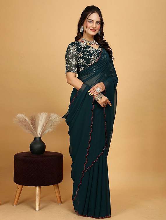 Women Solid Plain Saree With Blouse - 22385347 -  Standard Image - 2