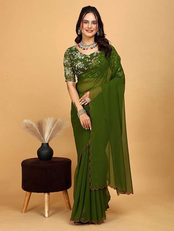 women solid plain saree with blouse