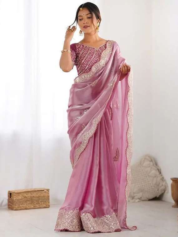 women solid with work embroidered saree with blouse - 22385354 -  Standard Image - 2