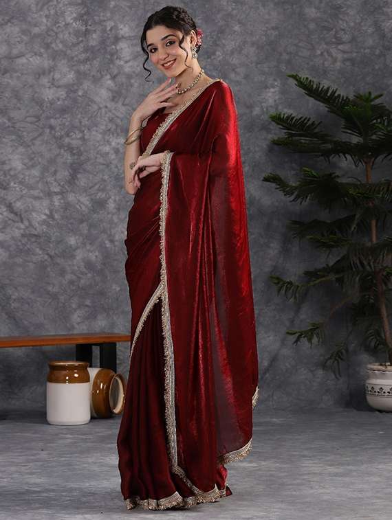 women solid with bordered saree with blouse - 22385368 -  Standard Image - 2