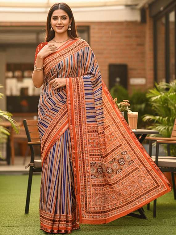 women printed casual wear saree with blouse