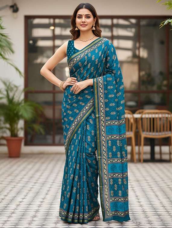 women printed casual wear saree with blouse